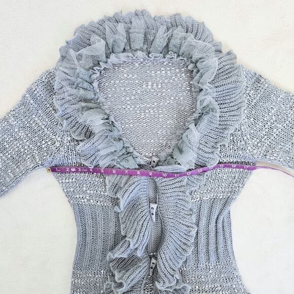 Y2K Whimsy Ruffle Lace Tulle Long Cardigan Witchy Fairy Boho Penny Lane Size S - Picture 10 of 12